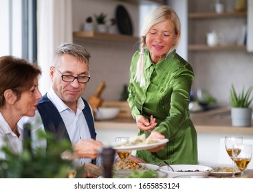 Group Of Senior Friends At Dinner Party At Home.