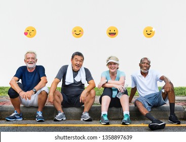 Group of senior friends relaxing together after an exercise - Powered by Shutterstock