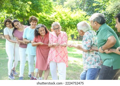 Group Of Senior Indian People Playing Tug War Outdoor In summer Park. Retirement life. - Powered by Shutterstock