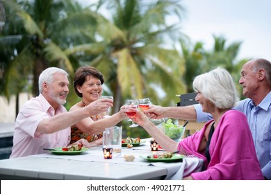 Group Of Senior People Having A Barbecue Dinner