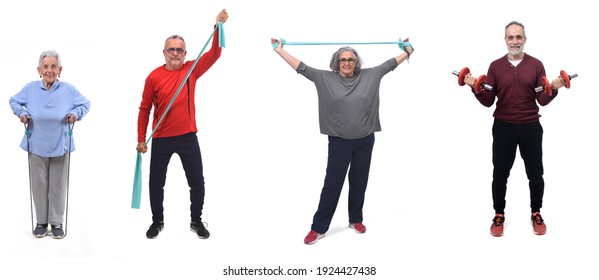 A Group Of Senior People Practicing Exercise On White Background