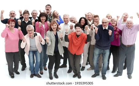 Group Of Senior People Raising Their Hands Celebrating A Victory