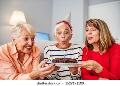 Group of seniors celebrating a birthday in the retirement house. Seniors on birthday at home. Senior woman blowing out candles on cake. Senior Life Celebration Cake Birthday

 - Powered by Shutterstock