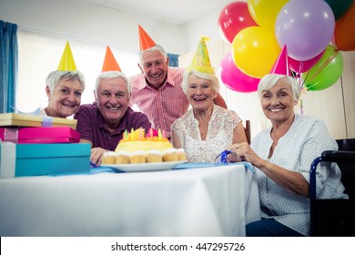 Group Seniors Celebrating Birthday Retirement House Stock Photo ...