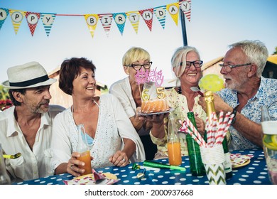 Group Of Seniors Celebrating Birthday. Young At Heart