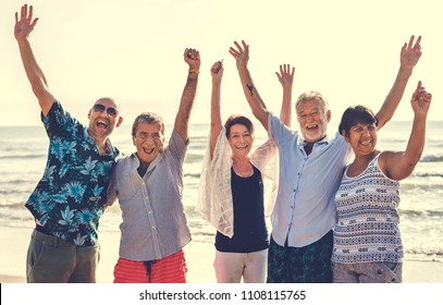 Group Of Seniors On The Beach