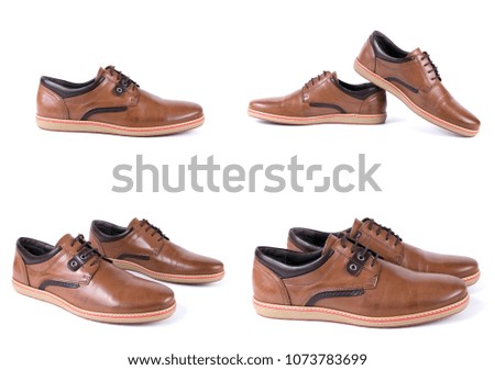 Group of shoes elegant on white background, isolated product, comfortable footwear.