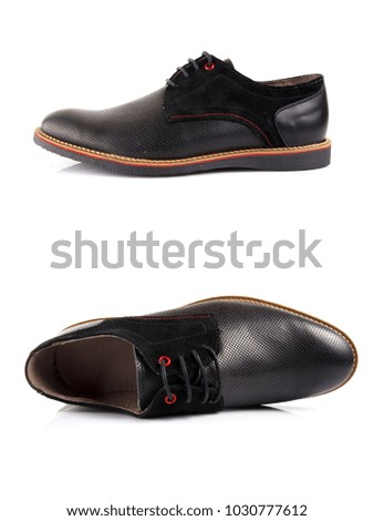 Group of shoes on white background, isolated product, comfortable footwear.