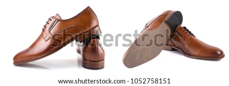 Group of shoes on white background, isolated product, comfortable footwear.