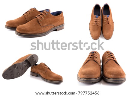 Group of Shoes on white background, isolated product, footwear.