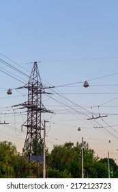 Group Silhouette Of Transmission Towers (power Tower, Electricity Pylon, Steel Lattice Tower) At Twilight In US