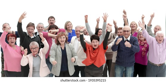 Group Of Smilig People With Their Hands In The Air - Isolated