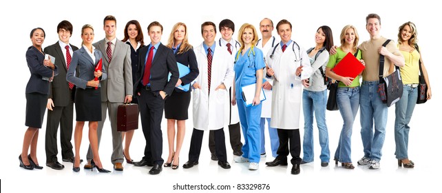 Group of smiling business people.Isolated over white background.