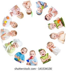 Group Of Smiling Kids Babies Children Arranged In Circle