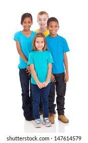 Group Of Smiling Kids Standing Together On White Background