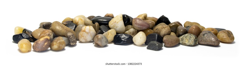 Group Of Smooth Pea Gravel Sea Pebble Isolated On White Background