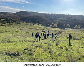 A Group Of Sporty People Walking In The Lush Plain