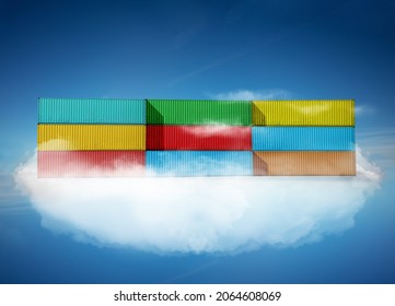 Group and stack of containers in the cloud - transportation or computing development DevOps Docker concept