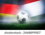 group A stage match , Germany vs Hungary , Football Nation Flag and soccer ball on green grass