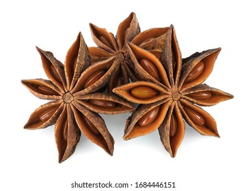 A group of star anises isolated on white background with clipping path.