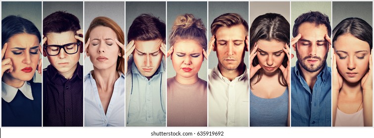 Group Of Stressed People Having Headache 
