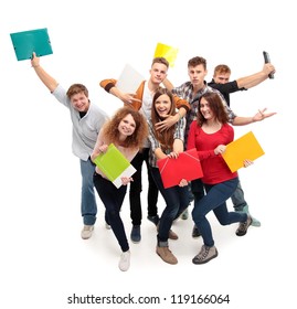 Group student with notebook isolated