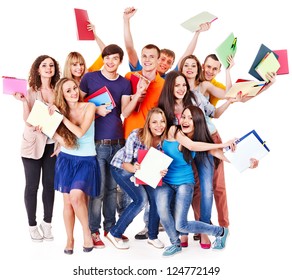 Group Student With Notebook Isolated.