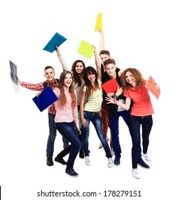 Group Student With Notebook Isolated 