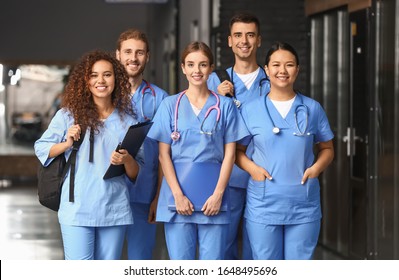 Group Of Students In Corridor Of Medical University