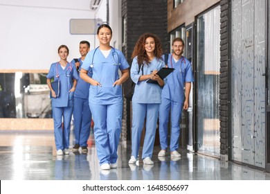Group of students in corridor of medical university
