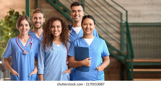 Group of students in hall of modern clinic - Shutterstock ID 2170553087