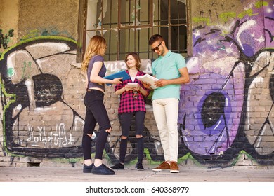 Group of students learning outdoors 