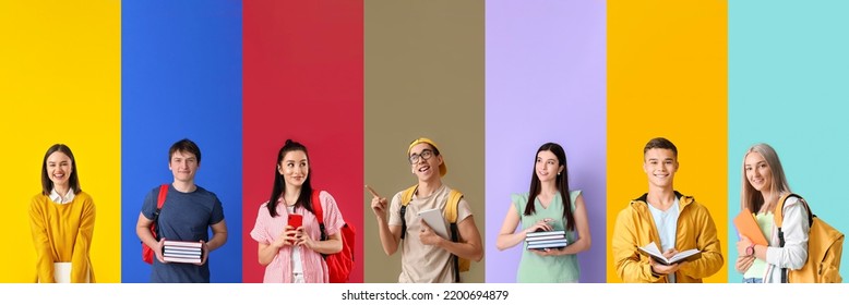 Group of students on color background - Shutterstock ID 2200694879
