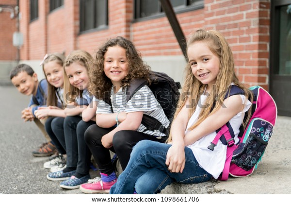 Group Students Outside School Standing Together Stock Photo 1098661706 