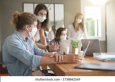 Group Of Students Working Wearing Masks