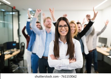 Group of successful business people happy in office