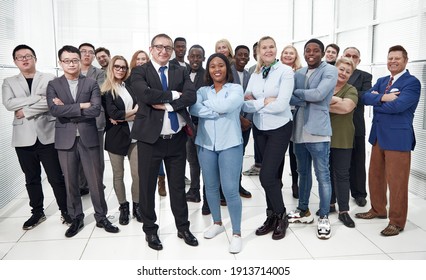 Group of successful multiethnic business people in full growth.