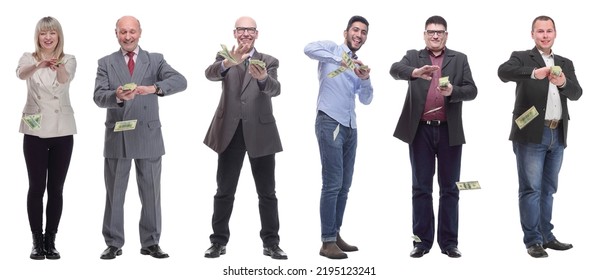 Group Of Successful People Holding Money In Hand Isolated