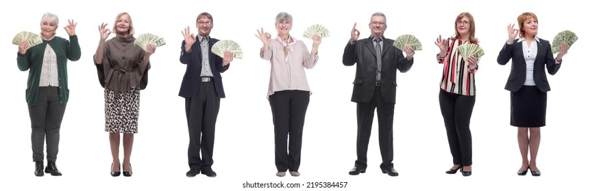 Group Of Successful People Holding Money In Hand Isolated