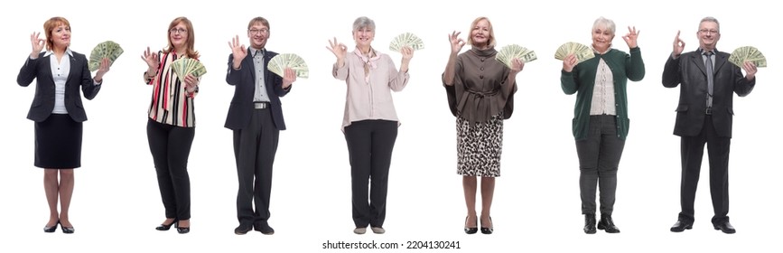 Group Of Successful People Holding Money In Hand Isolated