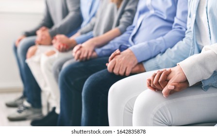 Group Support. Diverse Unrecognizable People Holding Hands, Sitting In A Row Indoors, Cropped Image - Shutterstock ID 1642835878