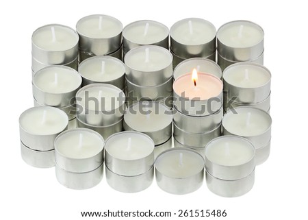 A group of Tea lights isolated on white background