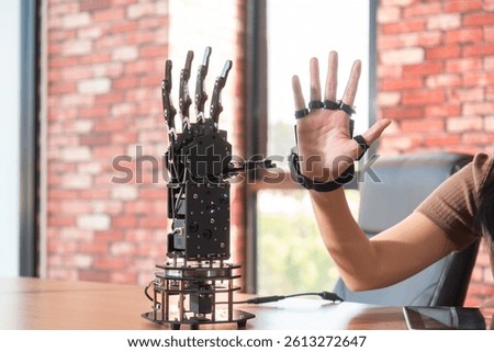 Group team work programer and engineer working AI robot arm system.