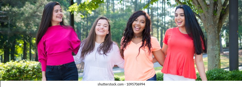 Group Of Teen Girls Of All Races Who Are Friends