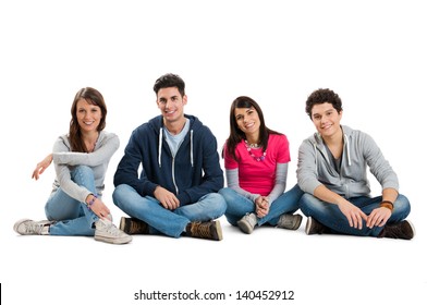 Group Of Teenager Isolated Sitting On White Background 