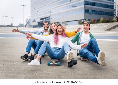 Group of teenagers making activities after school. Multiethnic boys and girl studying and having fun outdoor - Powered by Shutterstock