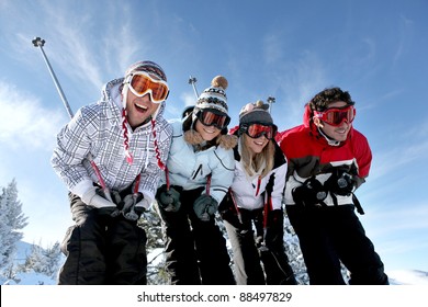 Group Of Teenagers Skiing