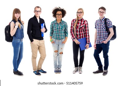 Group Of Teenagers Or Students Standing Isolated On White Background