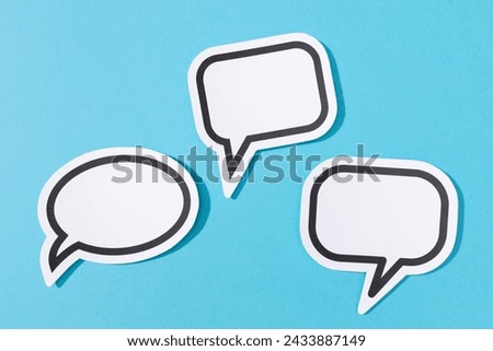 Group of three Blank Speech Bubble isolated on blue background. Mock up template