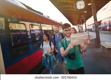 Group Of Tourist Friends Traveling Europe